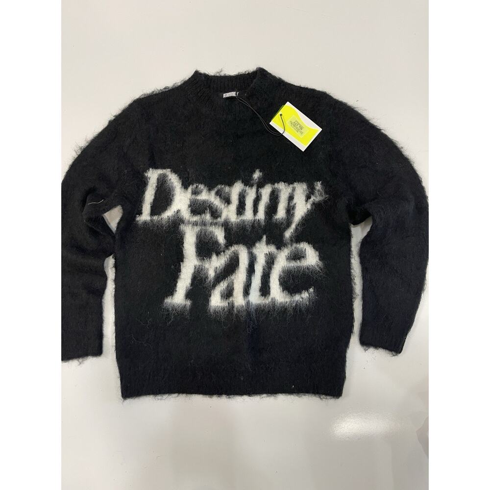 Renowned Sweater S Black Destiny Fate Fuzzy Knit Pullover Grunge Streetwear NWT